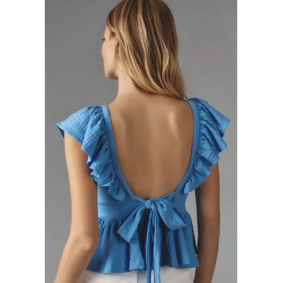 ANTHROPOLOGIE Maeve Boho Ruffled Peplum Open-Back Cottage Top XL - Picture 3 of 6
